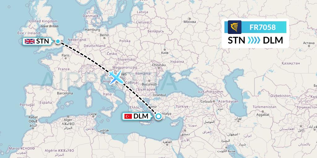 FR7058 Ryanair Flight Map: London to Dalaman