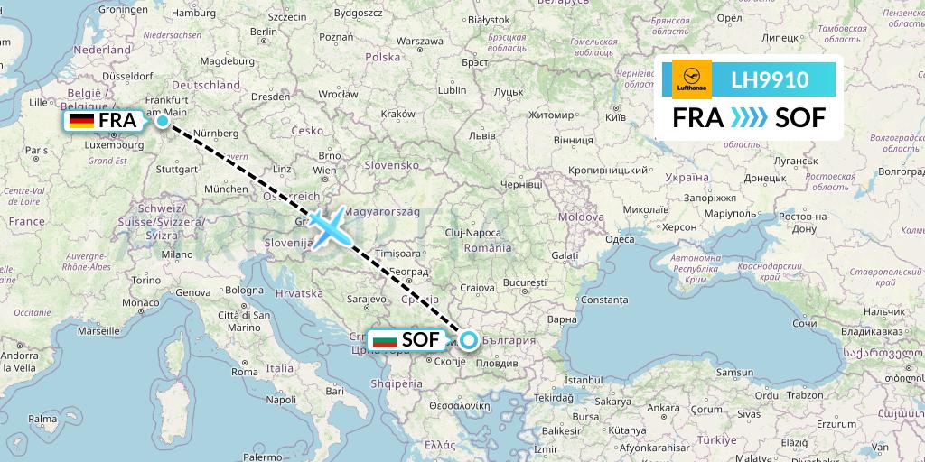 LH9910 Lufthansa Flight Map: Frankfurt to Sofia