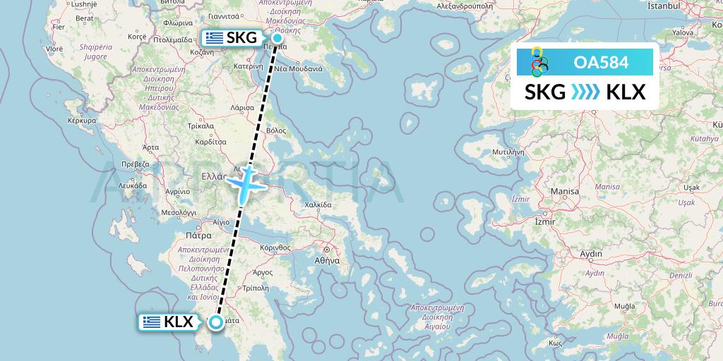 OA584 Olympic Air Flight Map: Thessaloniki to Kalamata