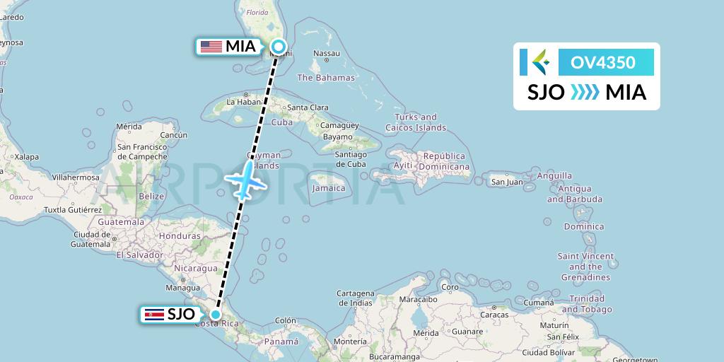 OV4350 SalamAir Flight Map: San Jose to Miami