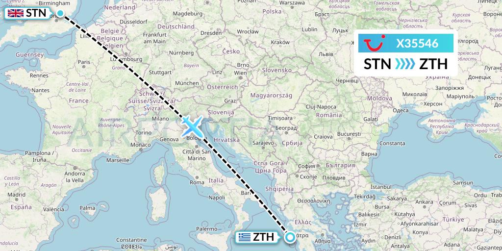 X35546 TUI fly Germany Flight Map: London to Zakynthos