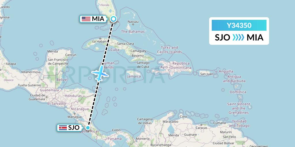 Y34350 Gryphon Airlines Flight Map: San Jose to Miami