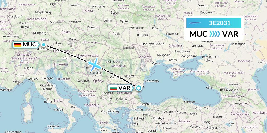 3E2031 Air Choice One Flight Map: Munich to Varna