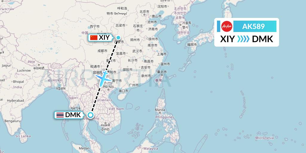 AK589 AirAsia Flight Map: Xi'an to Bangkok
