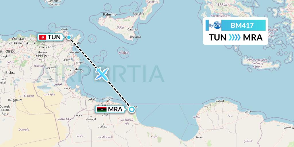 BM417 BMI Regional Flight Map: Tunis to Misrata