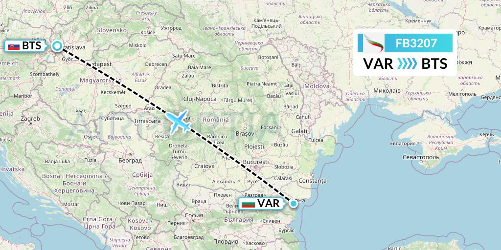FB3207 Bulgaria Air Flight Map: Varna to Bratislava