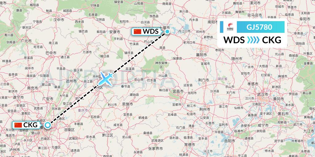 GJ5780 Loong Airlines Flight Map: Shiyan to Chongqing