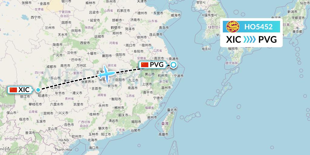 HO5452 Juneyao Airlines Flight Map: Xichang to Shanghai