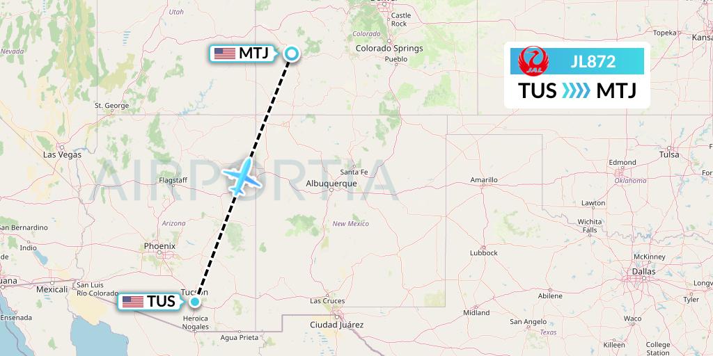JL872 Japan Airlines Flight Map: Tucson to Montrose