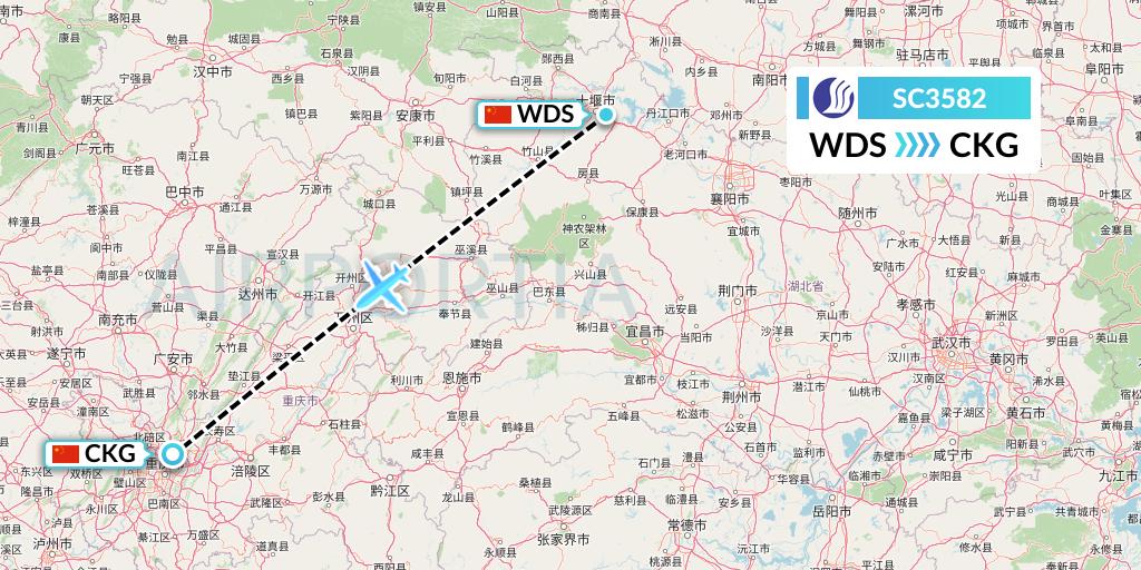 SC3582 Shandong Airlines Flight Map: Shiyan to Chongqing