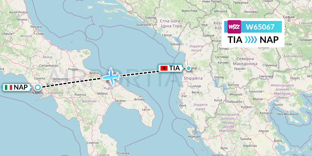 W65067 Wizz Air Flight Map: Tirana to Naples