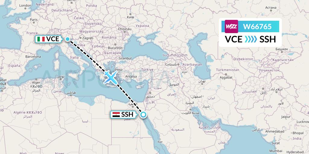 W66765 Wizz Air Flight Map: Venice to Sharm el-Sheikh