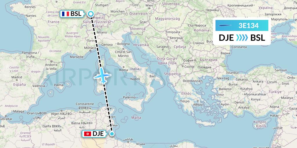 3E134 Air Choice One Flight Map: Djerba to Basel