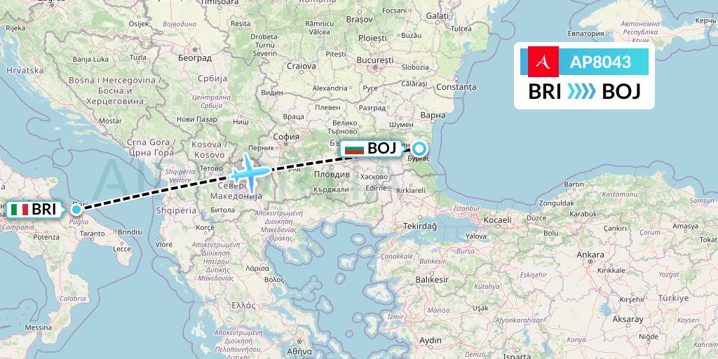 AP8043 AlbaStar Flight Map: Bari to Burgas