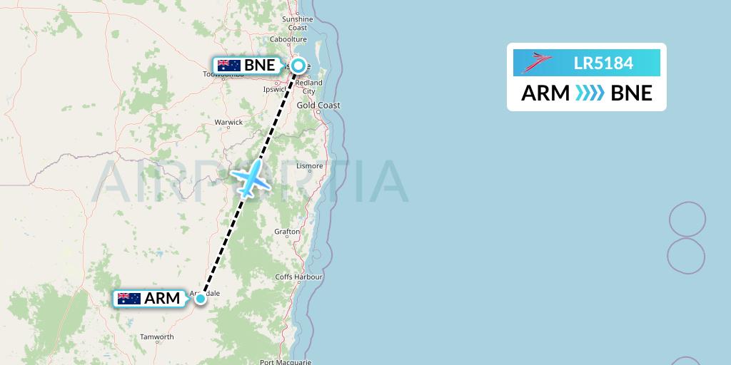 LR5184 Lacsa Flight Map: Armidale to Brisbane
