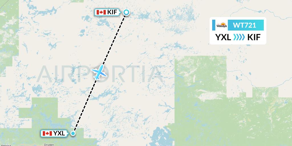 WT721 Swiftair Flight Map: Sioux Lookout to Kingfisher Lake