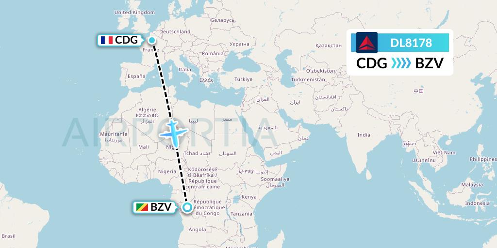 DL8178 Delta Air Lines Flight Map: Paris to Brazzaville