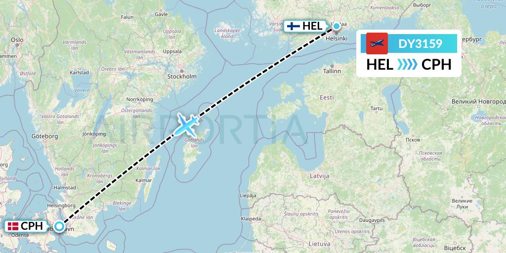 DY3159 Norwegian Flight Map: Helsinki to Copenhagen