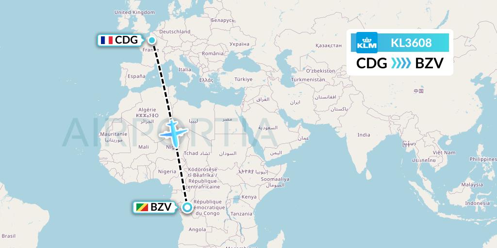 KL3608 KLM Flight Map: Paris to Brazzaville