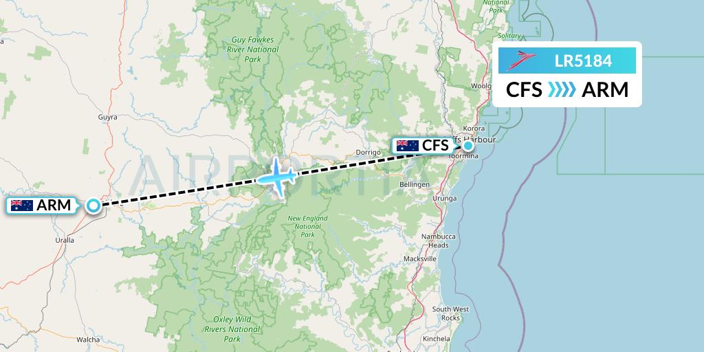 LR5184 Lacsa Flight Map: Coffs Harbour to Armidale