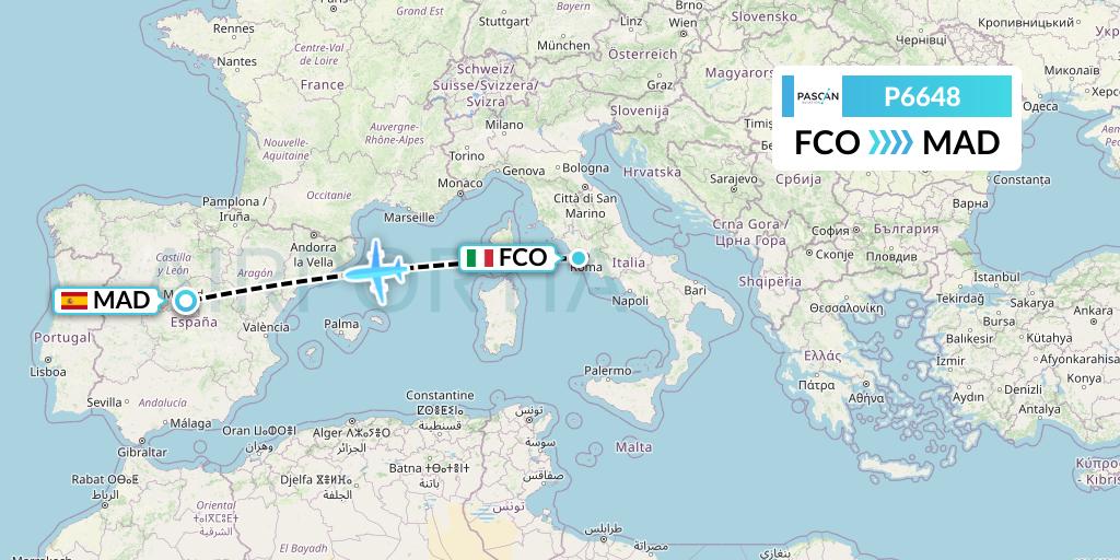 P6648 Pascan Aviation Flight Map: Rome to Madrid