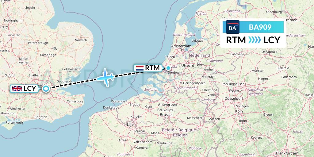 BA909 British Airways Flight Map: Rotterdam to London