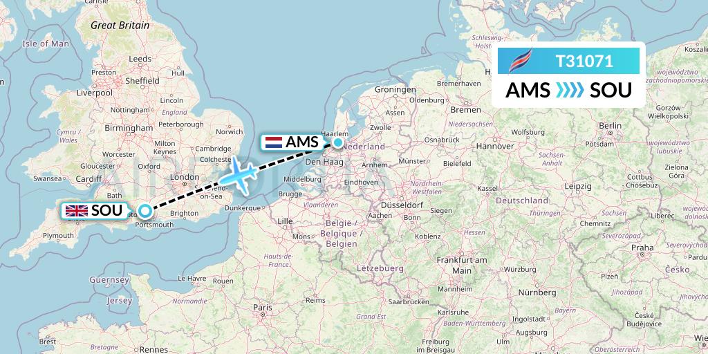 T31071 Eastern Airways Flight Map: Amsterdam to Southampton