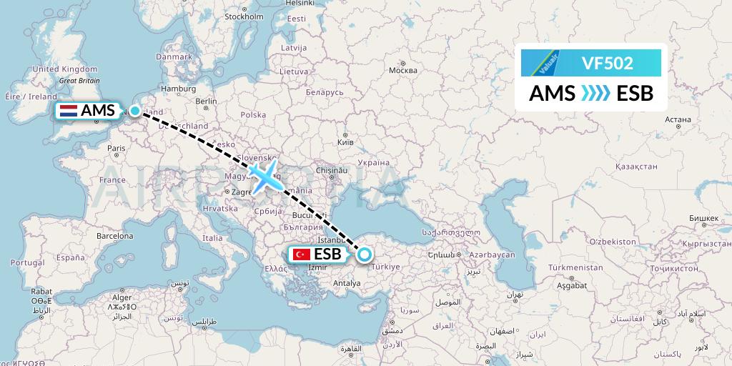 VF502 ValuAir Flight Map: Amsterdam to Ankara