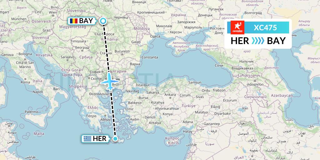 XC475 Corendon Airlines Flight Map: Heraklion to Baia Mare