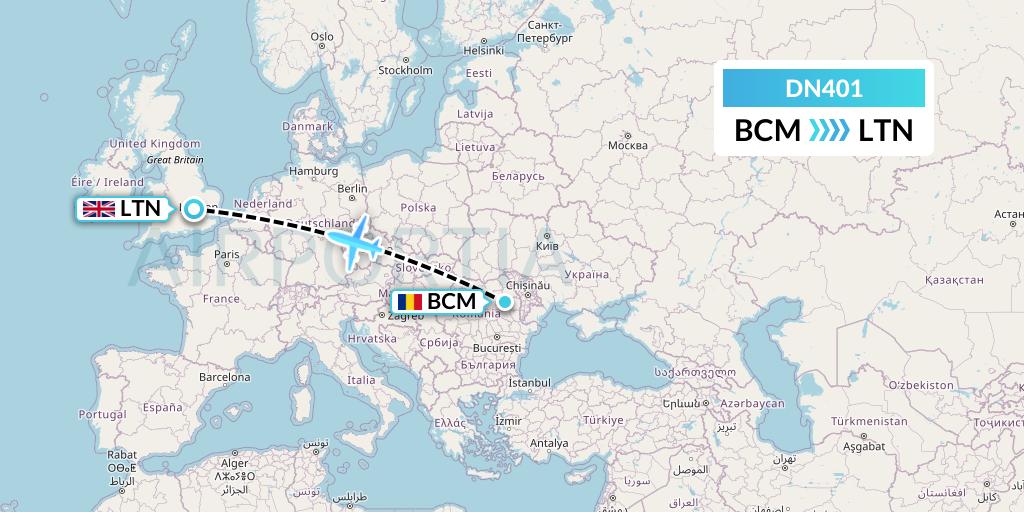 DN401 Aerodespachos de El Salvador Flight Map: Bacau to London