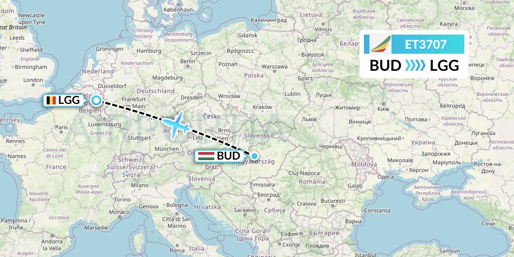 ET3707 Ethiopian Airlines Flight Map: Budapest to Liege
