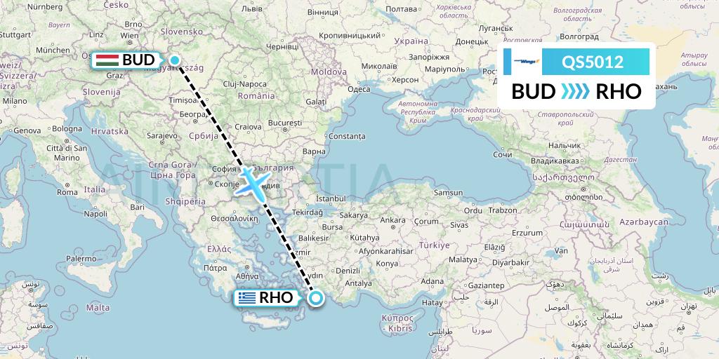 QS5012 Smartwings Flight Map: Budapest to Rhodes