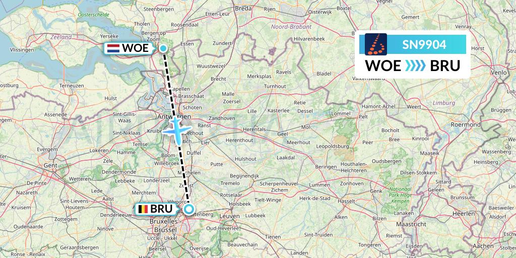 SN9904 Brussels Airlines Flight Map: Bergen Op Zoom to Brussels
