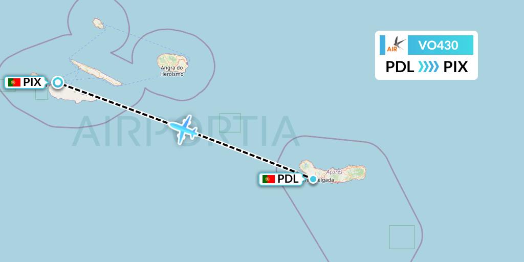 VO430 Voyage Air Flight Map: Ponta Delgada to Pico