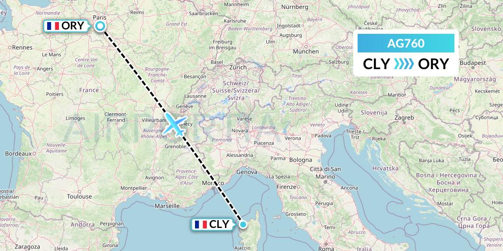 AG760 Aruba Airlines Flight Map: Calvi to Paris