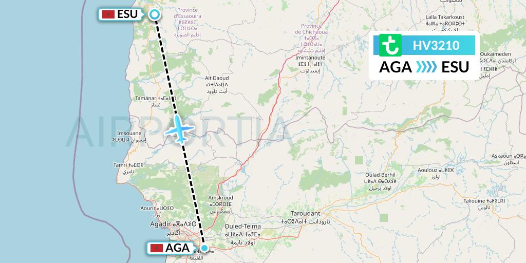 HV3210 Transavia Flight Map: Agadir to Essaouira