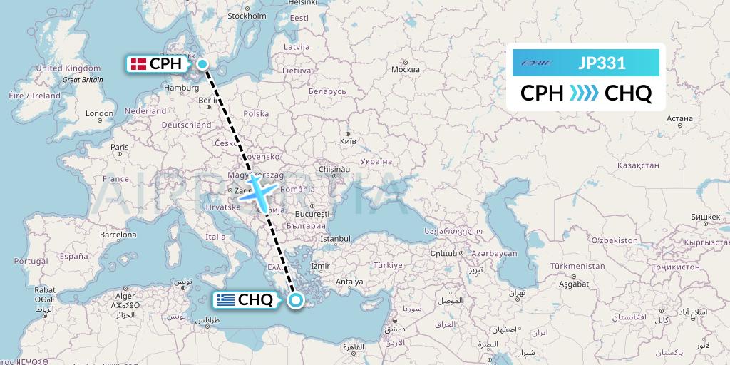 JP331 Adria Airways Flight Map: Copenhagen to Chania