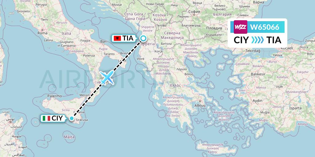 W65066 Wizz Air Flight Map: Comiso to Tirana