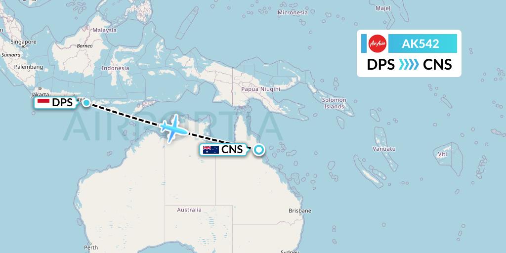 AK542 AirAsia Flight Map: Denpasar to Cairns