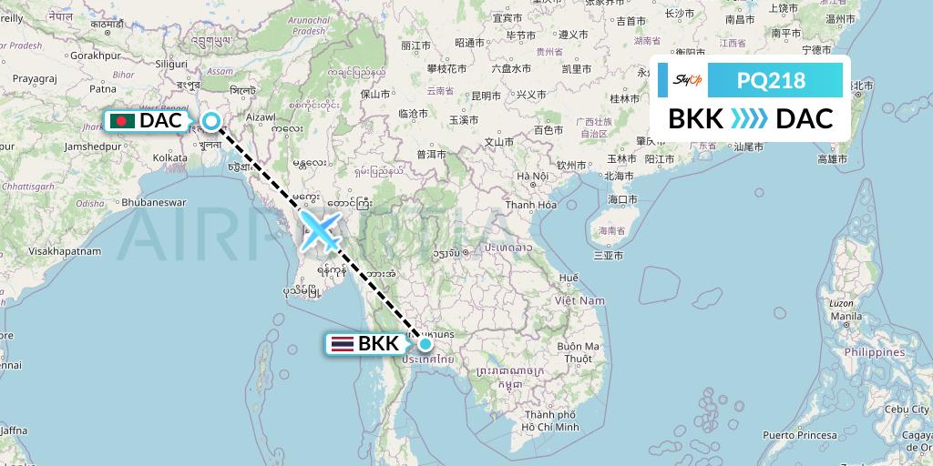 PQ218 SkyUp Airlines Flight Map: Bangkok to Dhaka