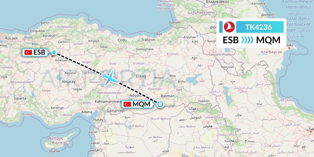 TK4236 Turkish Airlines Flight Map: Ankara to Mardin