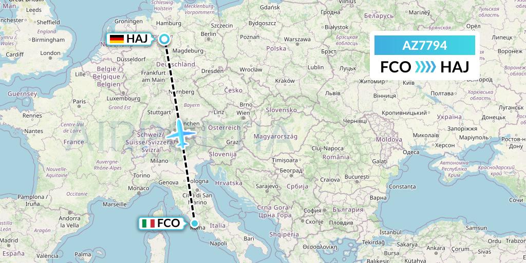 AZ7794 ITA Airways Flight Map: Rome to Hannover