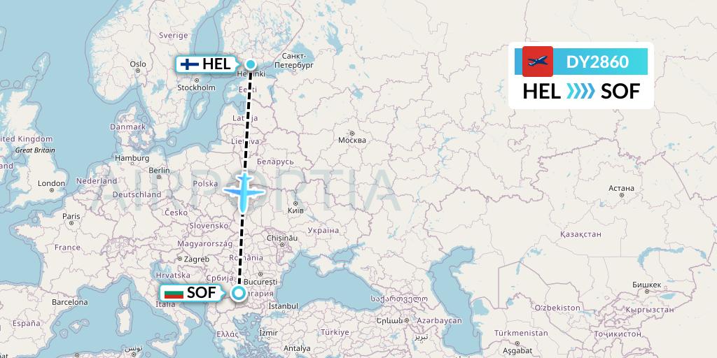 DY2860 Norwegian Flight Map: Helsinki to Sofia