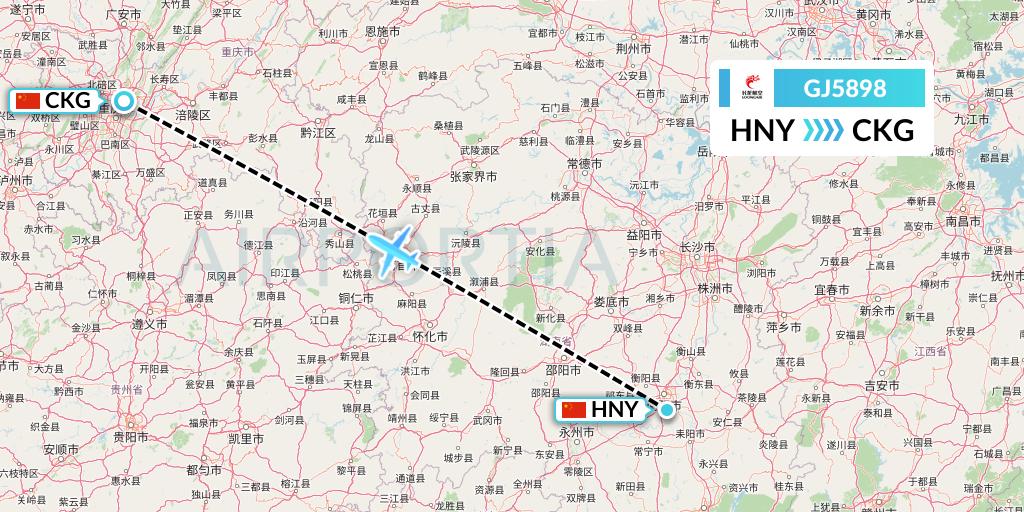 GJ5898 Loong Airlines Flight Map: Hengyang to Chongqing