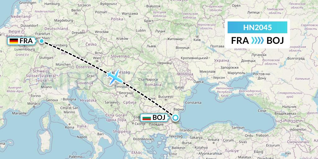 HN2045 Uab Heston Airlines Jsc Heston Airl Flight Map: Frankfurt to Burgas