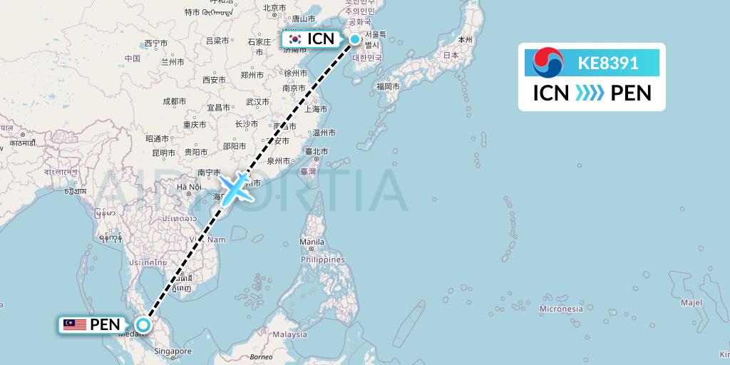 KE8391 Korean Air Flight Map: Seoul to Penang