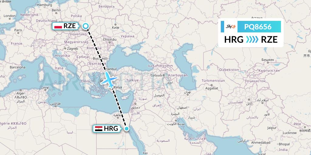 PQ8656 SkyUp Airlines Flight Map: Hurghada to Rzeszow
