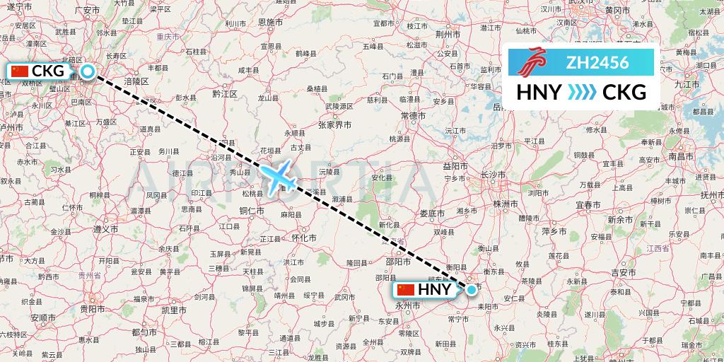 ZH2456 Shenzhen Airlines Flight Map: Hengyang to Chongqing
