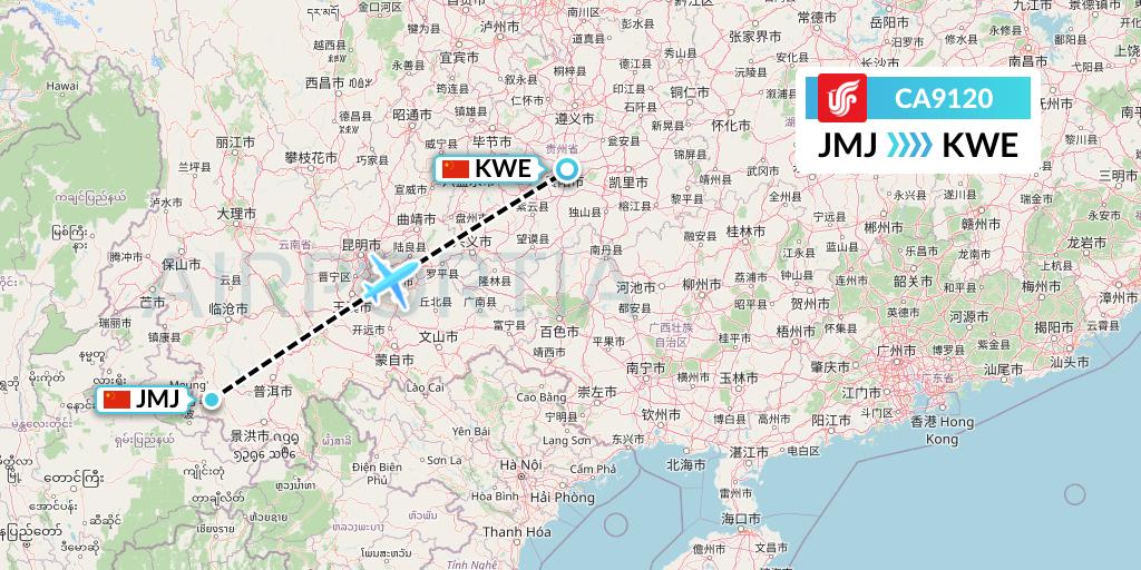 CA9120 Air China Flight Map: Pu'er to Guiyang