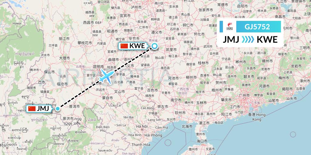 GJ5752 Loong Airlines Flight Map: Pu'er to Guiyang